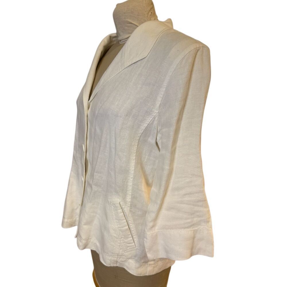 Eileen Fisher Linen 4-Button Jacket/Top 3/4 Sleeves White Sz. L Lightweight - Picture 7 of 12